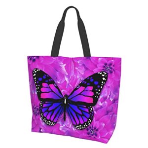 Sweetshow Butterfly Bag Pink Butterfly Tote Bag Grocery Bag Purple Tote Bag Tote Handbag Reusable Shopping Bags Beach Bags Shoulder Bag Handbag Waterproof for Travel Grocery Shopping