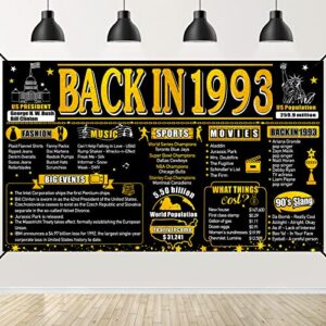 large 30th birthday decorations back in 1993 banner backdrop for men women, black gold happy 30 birthday sign party supplies, thirty years birthday poster photo background decor for indoor outdoor