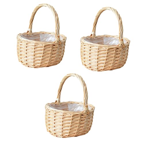 ABOOFAN 3pcs for Vintage Multi-Function Holder Plastic Home Egg Rattan Candy Gift Wedding Braided Storage Willow Baskets Hunting Eggs Basket Picking Party Household Flower Handmade Style