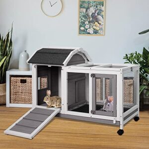 ketive rabbit hutch indoor- rabbit cage outdoor bunny hutch outdoor bunny cage fir wooden rabbit cage on 4 lockabl wheels guinea pig cages with ramp small animals hideout deep no leak pull out tray