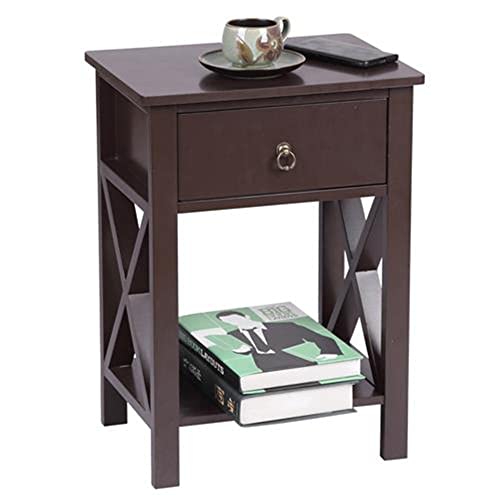 Royard Oaktree Nightstand with Drawer and X-Side Shelf Modern End Side Table with Shelf Storage Wood Night Stand Bedside Table for Bedroom Home Office,Brown