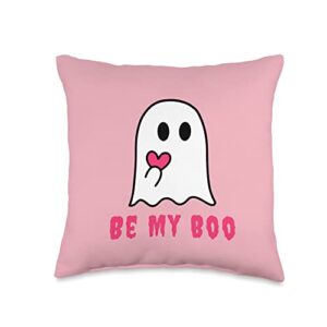 Be My Boo Cute Ghost Valentine Valloween Funny Be My Boo Cute Ghost Valloween Anti Valentine Goth Throw Pillow, 16x16, Multicolor