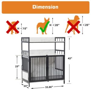 MCombo Furniture Style Dog Crate with Storage Shelves, Heavy Duty Wooden Dog Crate End Table, Triple Doors Dog House Home Indoor Use, 1368 (White)