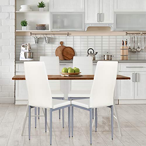 LDAILY Set of 4 PU Leather Dining Chairs, Modern Kitchen Chairs w/Padded Seat, Stable Frame Heavy Duty Upholstered Side Chairs, for Dining Room Home Restaurant Wedding Party Chairs, White