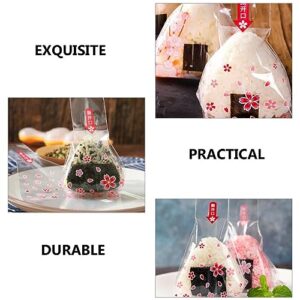 ULTECHNOVO 100Pcs Triangle Onigiri Wrappers Plastic Rice Balls Bags Disposable Sushi Packing Bags Japanese Onigiri Bags with Stickers