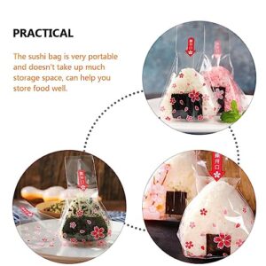 ULTECHNOVO 100Pcs Triangle Onigiri Wrappers Plastic Rice Balls Bags Disposable Sushi Packing Bags Japanese Onigiri Bags with Stickers