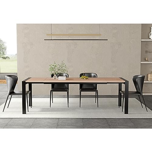 Acanva Modern Expandable Dining Table for 6-8, Rectangle Expansion MDF Material Butterfly Leaves & Sturdy Base, Suited for Living Room, Office & Kitchen, 63”(+31.4) Wx35.5”Dx29.7”H, Oak