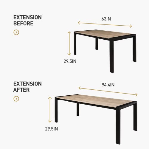 Acanva Modern Expandable Dining Table for 6-8, Rectangle Expansion MDF Material Butterfly Leaves & Sturdy Base, Suited for Living Room, Office & Kitchen, 63”(+31.4) Wx35.5”Dx29.7”H, Oak