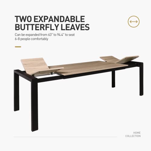 Acanva Modern Expandable Dining Table for 6-8, Rectangle Expansion MDF Material Butterfly Leaves & Sturdy Base, Suited for Living Room, Office & Kitchen, 63”(+31.4) Wx35.5”Dx29.7”H, Oak