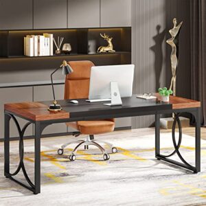 Tribesigns 63" Executive Desk, Large Office Computer Desk with Strong Metal Frame, Industrial Thicken Wood Workstation Business Furniture for Home Office, Easy Assembly (Walnut & Black)