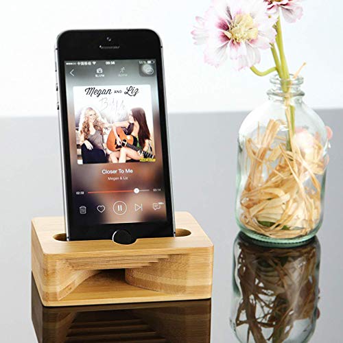 SAFIGLE Cell Phone Stand with Speaker Sound Amplifier Upgrade Wood Phone Stand Novelty Cell Phone Holder for Desk Portable Phone Holder, 5.5 in Cell Phone Holder for Home Office