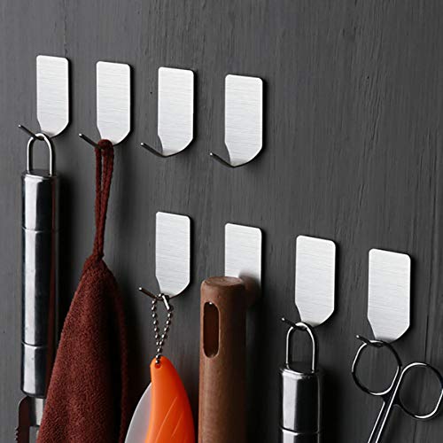 POPETPOP Adhesive Hooks, Stainless Steel Towel Hooks, Wall Hooks for Kitchen Bathroom Bedroom