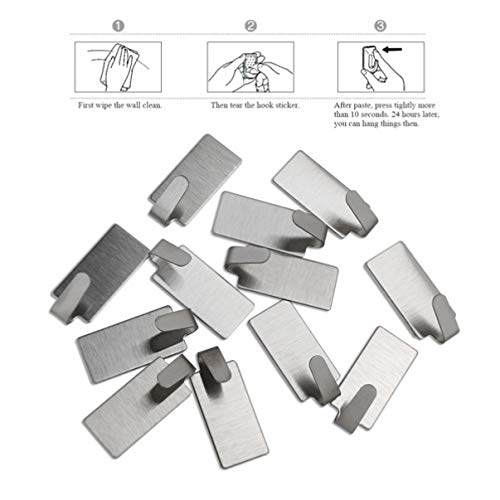 POPETPOP Adhesive Hooks, Stainless Steel Towel Hooks, Wall Hooks for Kitchen Bathroom Bedroom