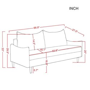 LCH 66.9" Modern Fabric Sofa, Upholstered Wood Base-Two-Cushion Design Furniture Suitable for Small Spaces, Living Room, Office, Soft Couch Easy to Install (Light Grey,Loveseat)