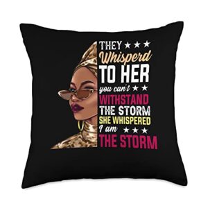 black history month gift tee black history month shirt african woman afro i am the storm throw pillow, 18x18, multicolor