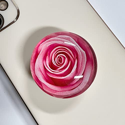 WUYULB Clear Glitter Pink Rose Flower Design Expandible Collapsible Mobile Phone Grip Cell Phone Stand Holder for Smartphones Cellphone Accessory