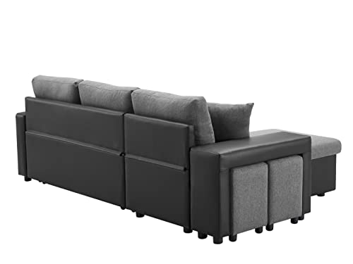 ARINAL 92.5" Linen Reversible Sleeper Sectional Sofa with Storage and 2 stools Steel Gray