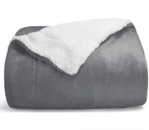 super soft microfiber throw sherpa fleece blanket double layer. (gray/white)