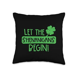 st patricks day decor men women boys girls kids st patricks day let the shenanigans begin men women kids throw pillow, 16x16, multicolor