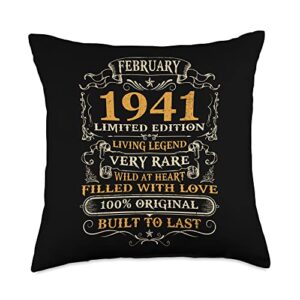 vintage retro february 1941 birthday 82 years old 82th birthday gift 82 years old retro vintage february 1941 throw pillow, 18x18, multicolor