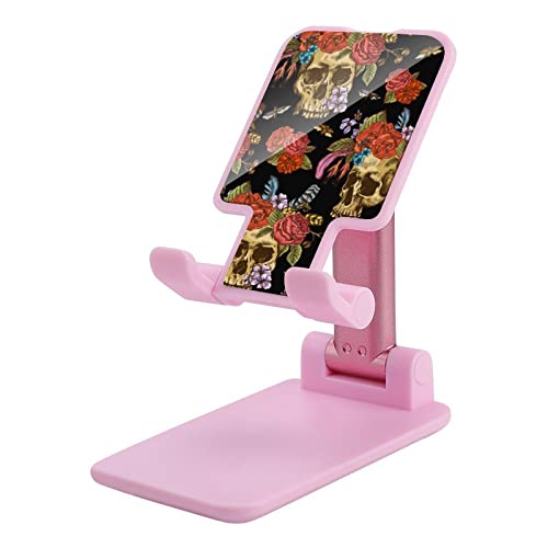 Skull and Flowers Day of The Dead Print Cell Phone Stand Compatible with iPhone Switch Tablets Foldable Adjustable Cellphone Holder Desktop Dock (4-13")