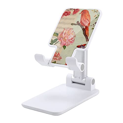 Vintage Watercolour Bird and Roses Print Cell Phone Stand Compatible with iPhone Switch Tablets Foldable Adjustable Cellphone Holder Desktop Dock (4-13")