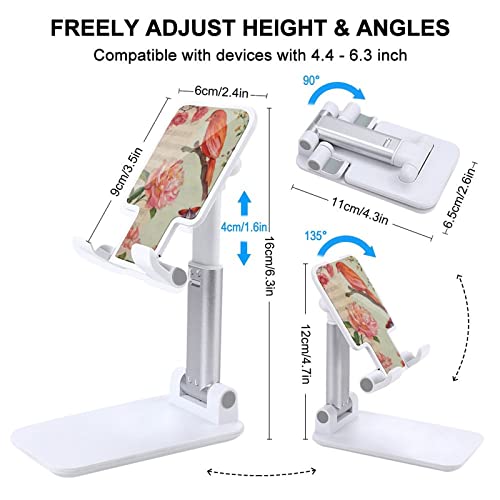 Vintage Watercolour Bird and Roses Print Cell Phone Stand Compatible with iPhone Switch Tablets Foldable Adjustable Cellphone Holder Desktop Dock (4-13")