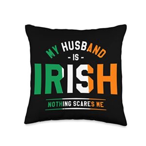 st. patrick's day gifts saint patrick wife my husband is irish nothing scares me st. patrick's day throw pillow, 16x16, multicolor