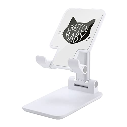 Crazy Cat Print Cell Phone Stand Compatible with iPhone Switch Tablets Foldable Adjustable Cellphone Holder Desktop Dock (4-13")