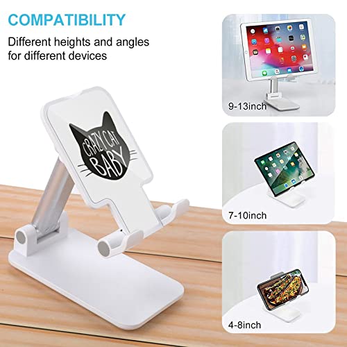 Crazy Cat Print Cell Phone Stand Compatible with iPhone Switch Tablets Foldable Adjustable Cellphone Holder Desktop Dock (4-13")