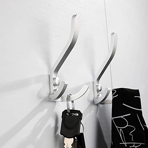 MYCENSE 6X Heavy Duty Double Prong Coat Hooks Entryway s, with 12 Screws for Bath Towel, Jacket, Hat, Scarf, Towel, Silver