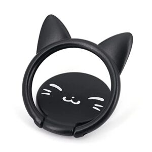 lamignonne cat cell phone ring holder ultra-slim metal finger grip 360° rotation & 180° flip universal phone kickstand for magnetic car mount compatible with all smartphones (black-smile)