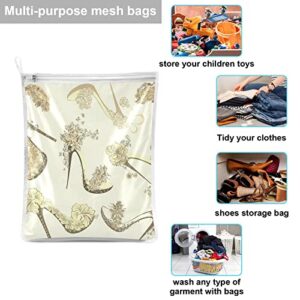 Oyihfvs Vintage Women Shoes High Heels Set of 2 Mesh Laundry Bags, Mesh Storage Bag, Mesh Wash Bag, Travel Laundry Bag with Zipper Hanging Loop for Wash Bra Underwear