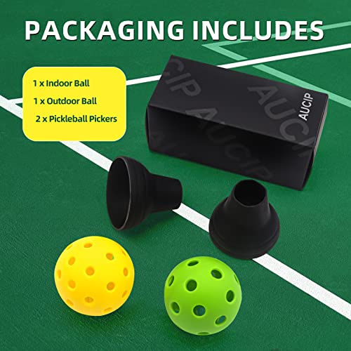 AUCIP Pickleball Ball Retriever with Outdoor Indoor Balls-Pickleball Picker for Pickleball Paddles，Attach to Racket Bottom, Easy to Pick Up Pickleball Balls Protect Your Back Away from Bending