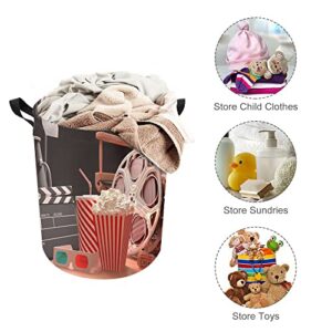 KURISOE Movie Theater Laundry Hamper Cinema Retro Movie Festival Poster Laundry Hamper movie theater tickets Organizer Basket for Girl Bedroom, Bathroom, Dorm