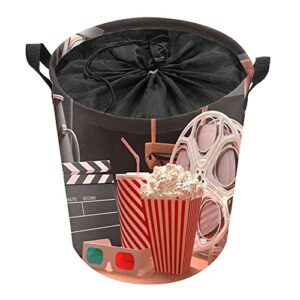 KURISOE Movie Theater Laundry Hamper Cinema Retro Movie Festival Poster Laundry Hamper movie theater tickets Organizer Basket for Girl Bedroom, Bathroom, Dorm