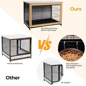 Arlopu 44.1/38.6/29.1 Large Dog Crate Furniture, Side End Table, Mordern Kennel, Wooden Heavy-Duty Dog Cage, Dog House, Indoor End Table, Night Stand,w/Removable Tray, Double-Door, 3mm(Dia) Wire