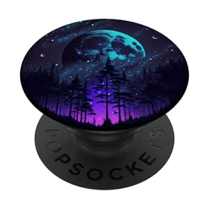 blue purple galaxy moon and stars forest for girl boys black popsockets swappable popgrip