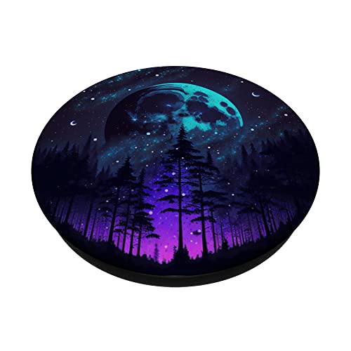 Blue Purple Galaxy moon and Stars forest for Girl Boys Black PopSockets Swappable PopGrip