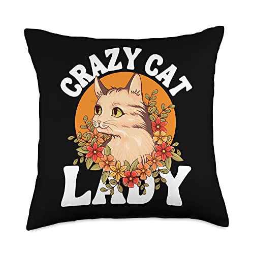 Funny Crazy Cat Lady Animal Gifts Crazy Cat Lady Women Animal Lover Flowers Mother's Day Throw Pillow, 18x18, Multicolor