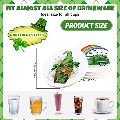 Whaline St. Patrick's Day Coaster 4Pcs Watercolor Irish Gnome Truck Rainbow Hat Leprechaun Leg Drink Coaster Irish Ceramic Coaster Cup Mat for Mugs Cups Home Kitchen Party Supplies