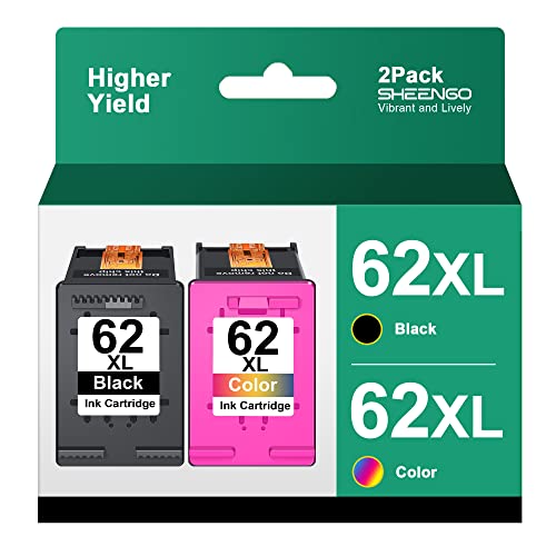 62XL Ink Cartridges Black/Color Combo Pack Replacement for HP 62XL 62 XL for Envy 5540 5640 5660 7644 7645 OfficeJet 5740 8040 OfficeJet 200 250 Series Printer (1 Black, 1 Tri-Color, 2-Pack)