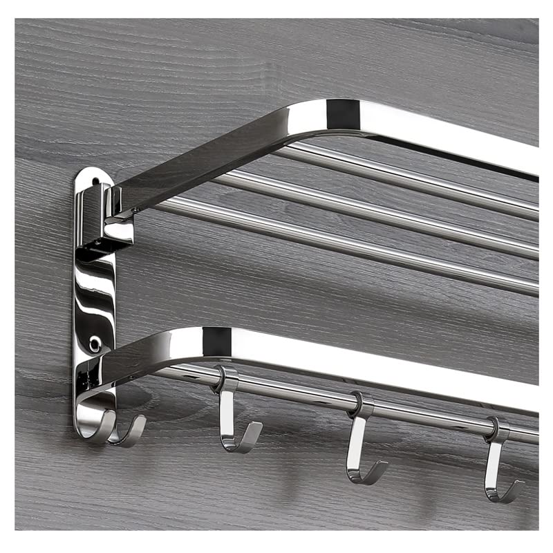 N/A Bath Towel Shelf Stainless Steel Polished Bathroom Towel Rack Holder Storage Shelf Hook Accessories