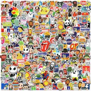 300 pcs cool skateboard stickers,brand stickers for adults teens,waterproof vinyl stickers for water bottle laptop luggage guitar notebook