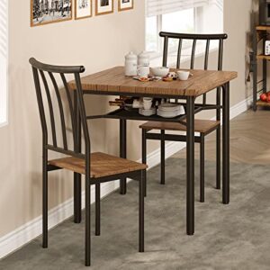 amyove kitchen chairs with wine rack 3 piece square dining room table set for small space, rustic brown