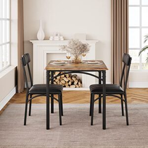 Amyove 3 Piece Dining Set Kitchen Table and Chairs for 2, Rustic Brown