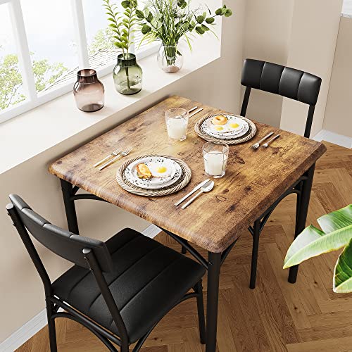 Amyove 3 Piece Dining Set Kitchen Table and Chairs for 2, Rustic Brown