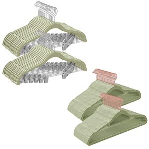 songmics 30-pack pants hangers and 50-pack clothes hanger bundle, velvet hangers with adjustable clips, non-slip, and space-saving, pale green ucrf012gr30 and ucrf021gr50