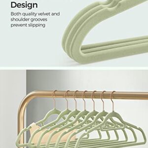 SONGMICS 30-Pack Pants Hangers and 50-Pack Clothes Hanger Bundle, Velvet Hangers with Adjustable Clips, Non-Slip, and Space-Saving, Pale Green UCRF012GR30 and UCRF021GR50