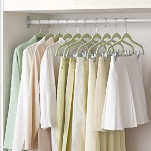 SONGMICS 30-Pack Pants Hangers and 50-Pack Clothes Hanger Bundle, Velvet Hangers with Adjustable Clips, Non-Slip, and Space-Saving, Pale Green UCRF012GR30 and UCRF021GR50